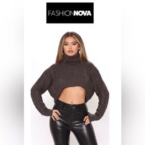 Fashion Nova Take A Peek Charcoal Grey Turtleneck Cable Knit Sweater